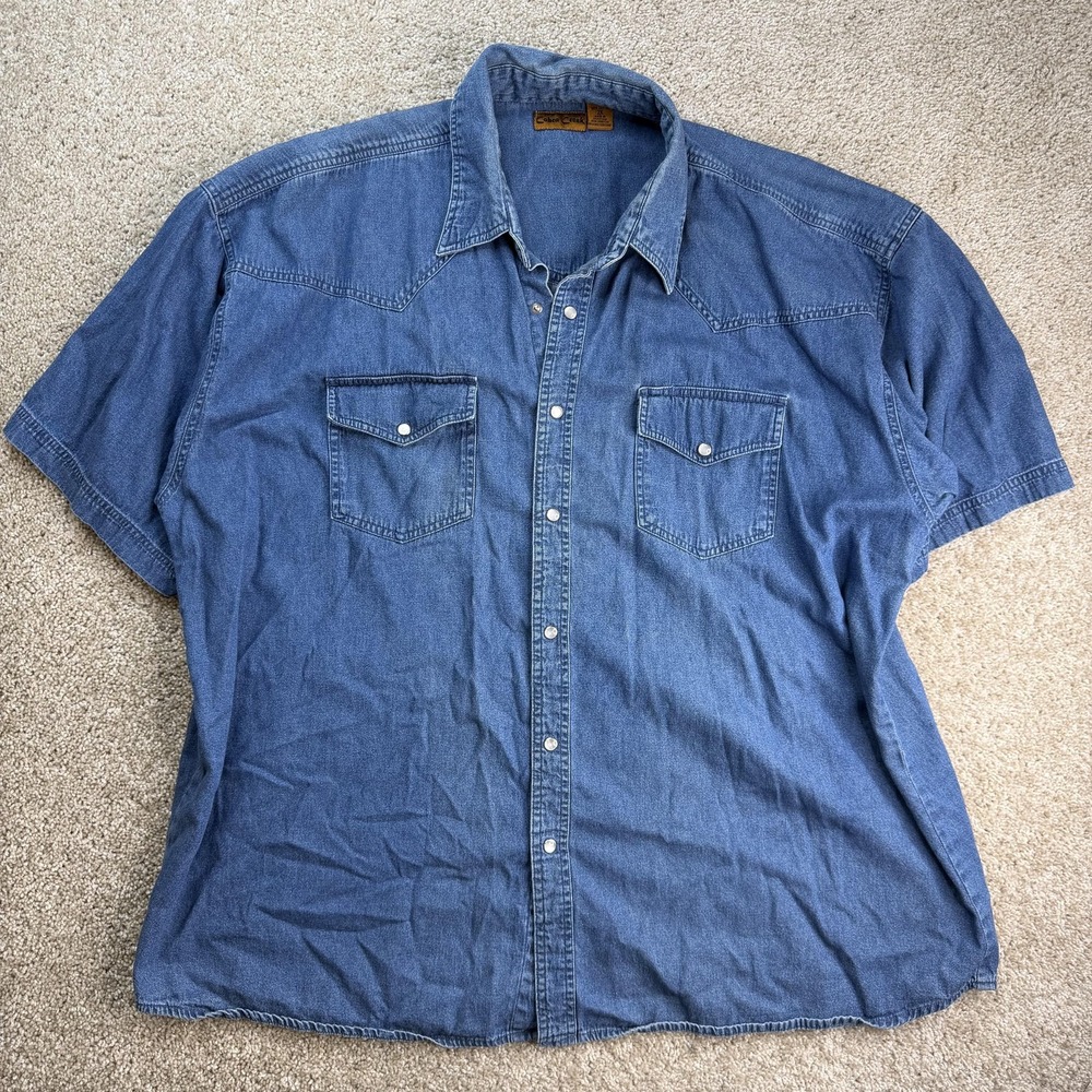 Cobra Creek Shirt Mens 2XL Blue Denim Short Sleeve Western Snap Button Up Casual
